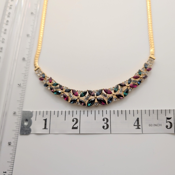 Vintage Oscar De La Renta Gold Plated Multicolor Stone Necklace - Picture 2 of 9
